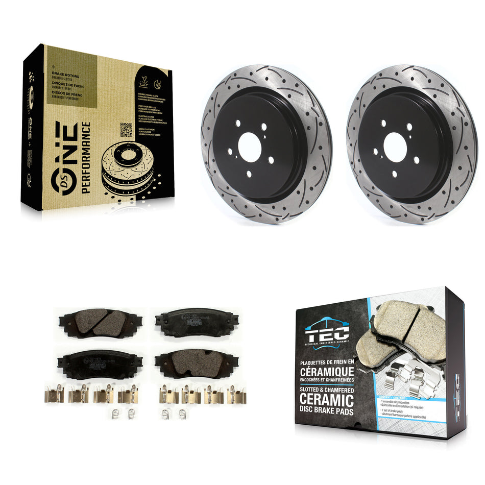 Rear Coated Drilled Slotted Disc Brake Rotors And Ceramic Pads Kit For Lexus RX350 RX450h RX350L RX450hL KDT-100708