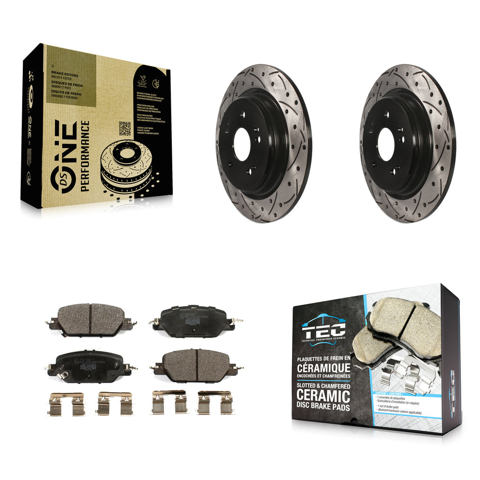 Rear Coated Drilled Slotted Disc Brake Rotors And Ceramic Pads Kit For 2017-2022 Honda CR-V KDT-100709
