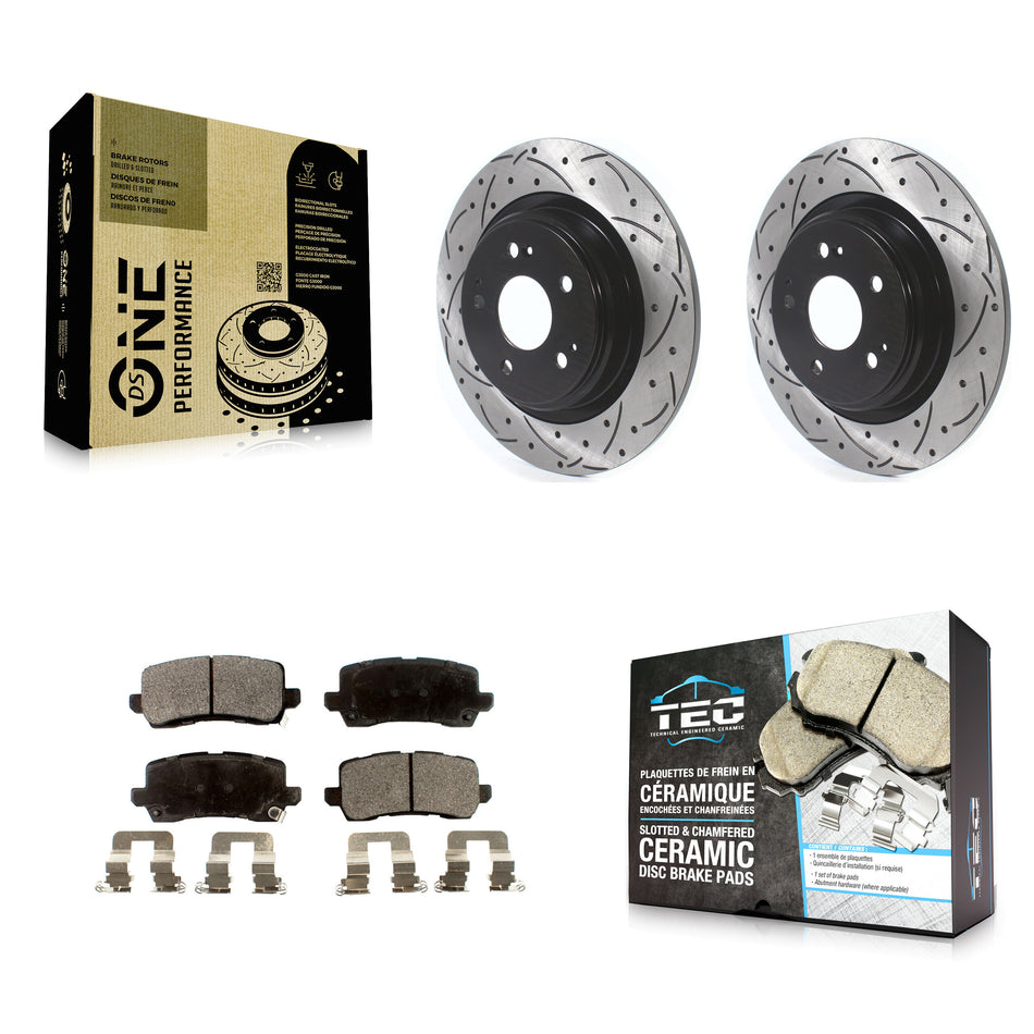 Rear Coated Drilled Slotted Disc Brake Rotors And Ceramic Pads Kit For 2017-2020 Acura MDX KDT-100710
