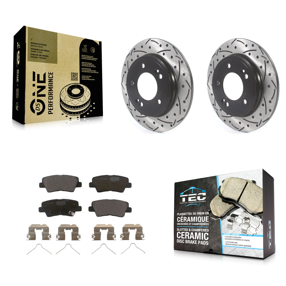 Rear Coated Drilled Slotted Disc Brake Rotors And Ceramic Pads Kit For Hyundai Elantra Kia Niro Ioniq KDT-100711