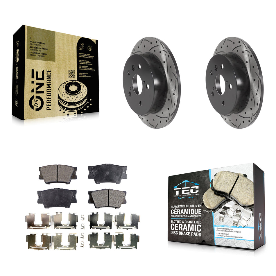 Rear Coated Drilled Slotted Disc Brake Rotors And Ceramic Pads Kit For Toyota Camry KDT-100712