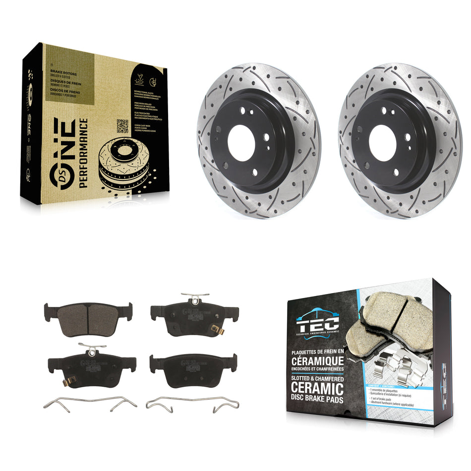 Rear Coated Drilled Slotted Disc Brake Rotors And Ceramic Pads Kit For Honda Civic KDT-100713