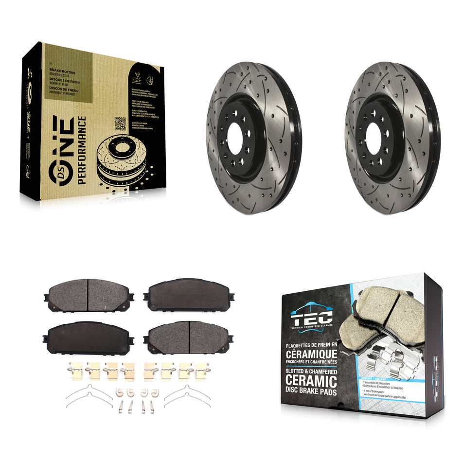 Front Coated Drilled Slotted Disc Brake Rotors And Ceramic Pads Kit For 2014-2021 Jeep Cherokee With Dual Piston Caliper KDT-100715