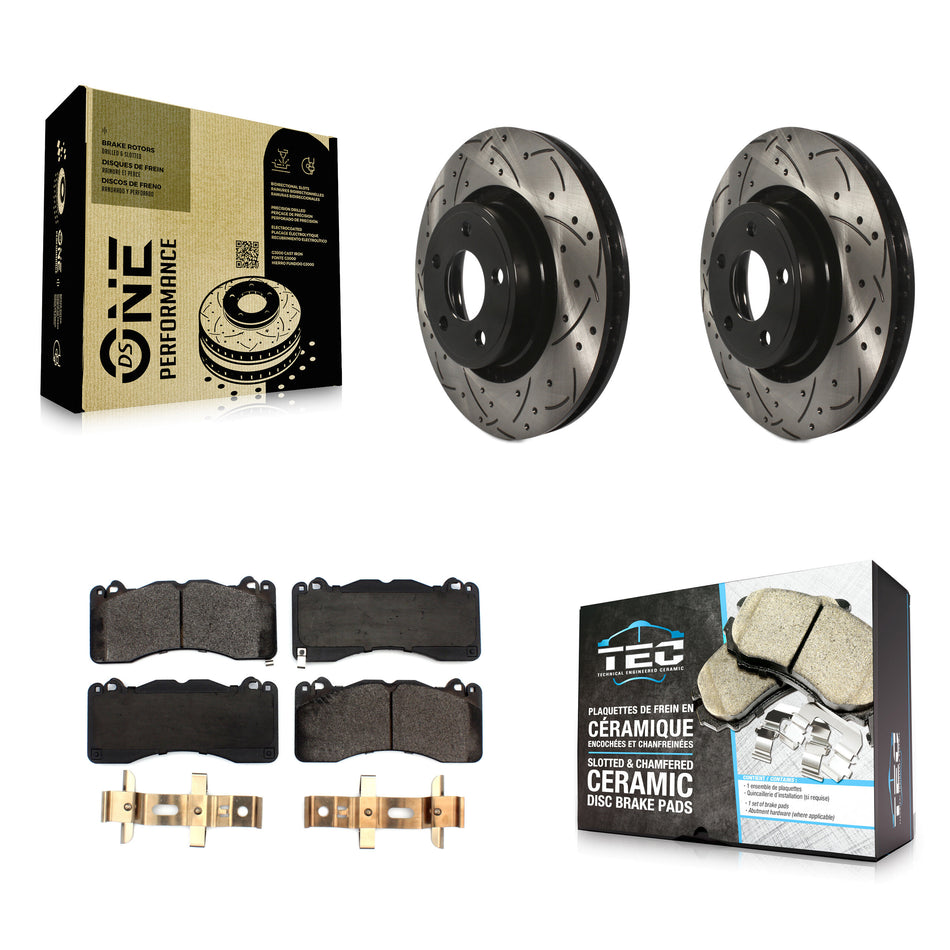 Front Coated Drilled Slotted Disc Brake Rotors And Ceramic Pads Kit For 2015 Ford Mustang V6 With Brembo Brakes KDT-100723