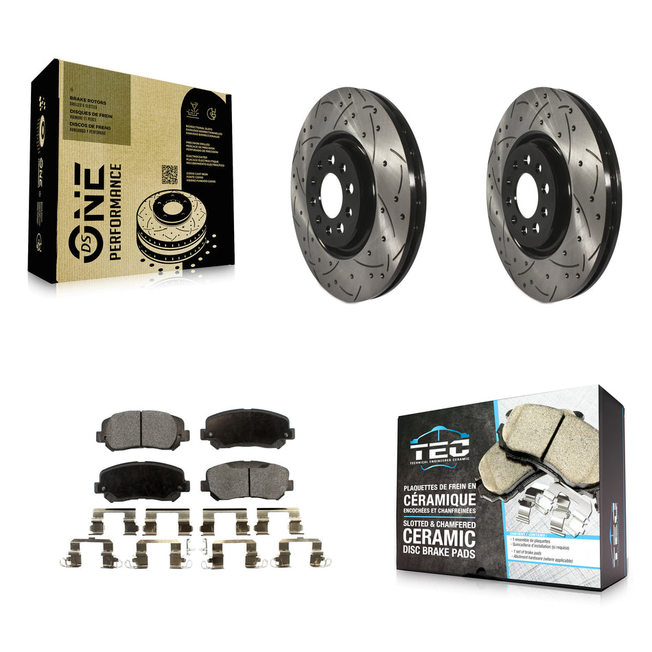 Front Coated Drilled Slotted Disc Brake Rotors And Ceramic Pads Kit For 2014-2017 Jeep Cherokee With Single Piston Caliper KDT-100724