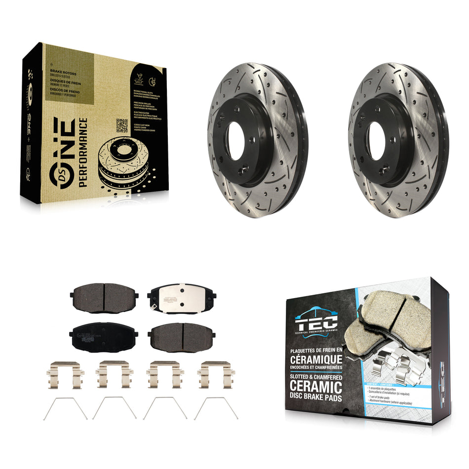 Front Coated Drilled Slotted Disc Brake Rotors And Ceramic Pads Kit For Kia Soul Hyundai Kona Forte Elantra GT Seltos Forte5 KDT-100726