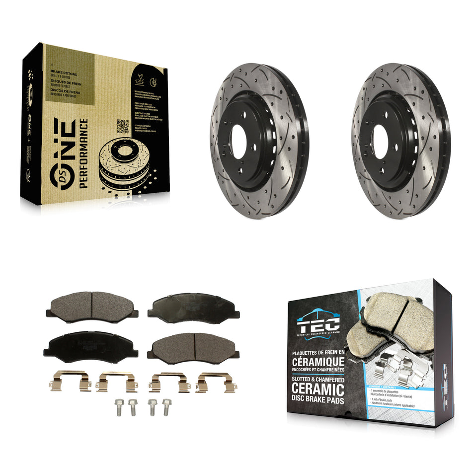 Front Coated Drilled Slotted Disc Brake Rotors And Ceramic Pads Kit For 2018-2023 Honda Odyssey KDT-100728