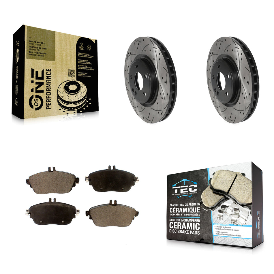 Front Coated Drilled Slotted Disc Brake Rotors And Ceramic Pads Kit For Mercedes-Benz GLA250 CLA250 INFINITI QX30 KDT-100729