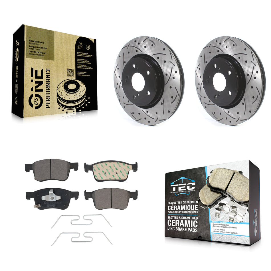 Front Coated Drilled Slotted Disc Brake Rotors And Ceramic Pads Kit For Honda Accord Acura Civic Integra KDT-100732