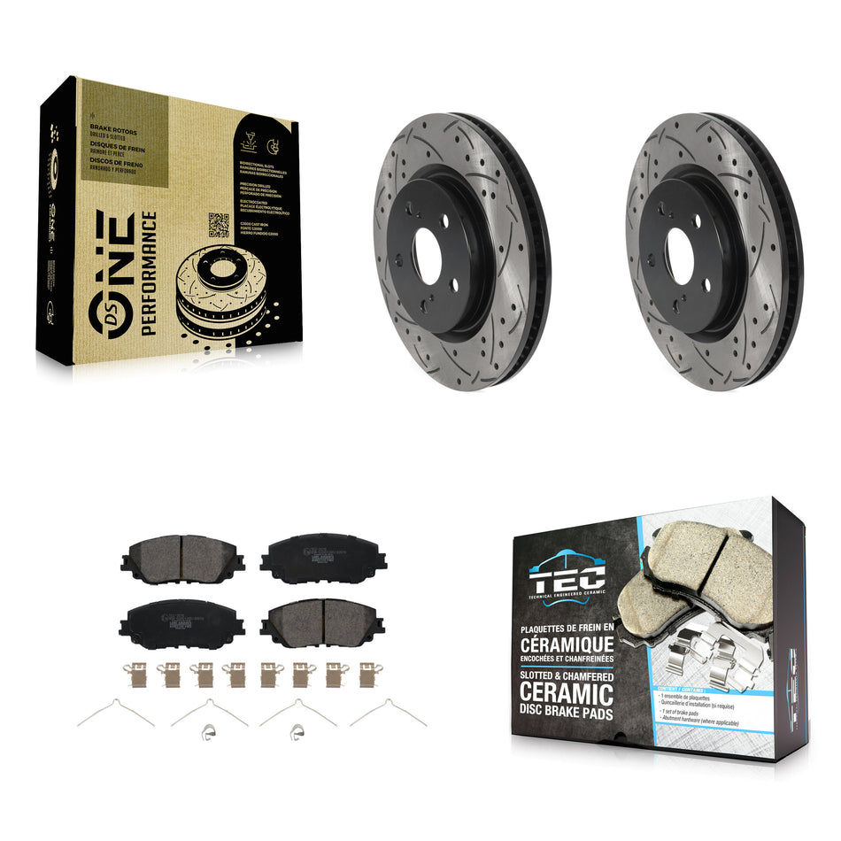 Front Coated Drilled Slotted Disc Brake Rotors And Ceramic Pads Kit For Toyota Camry RAV4 Lexus ES350 Avalon ES300h UX250h UX200 C-HR ES250 Venza KDT-100733