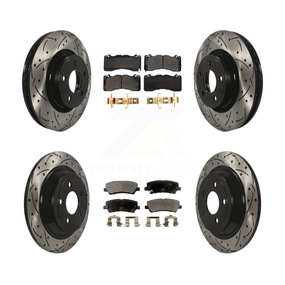 Front Rear Coated Drilled Slotted Disc Brake Rotors And Ceramic Pads Kit For 2015 Ford Mustang V6 With Brembo Brakes KDT-100734