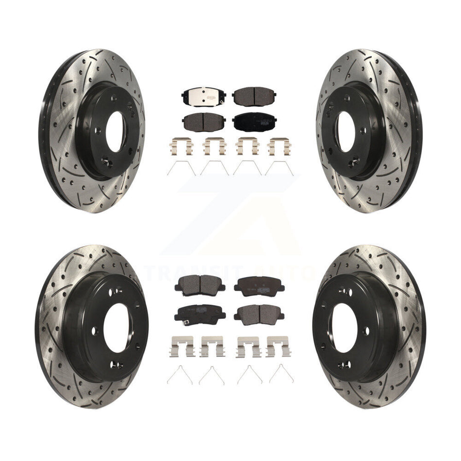 Front Rear Coated Drilled Slotted Disc Brake Rotors And Ceramic Pads Kit For Kia Soul Forte Hyundai Elantra GT Kona Forte5 KDT-100738