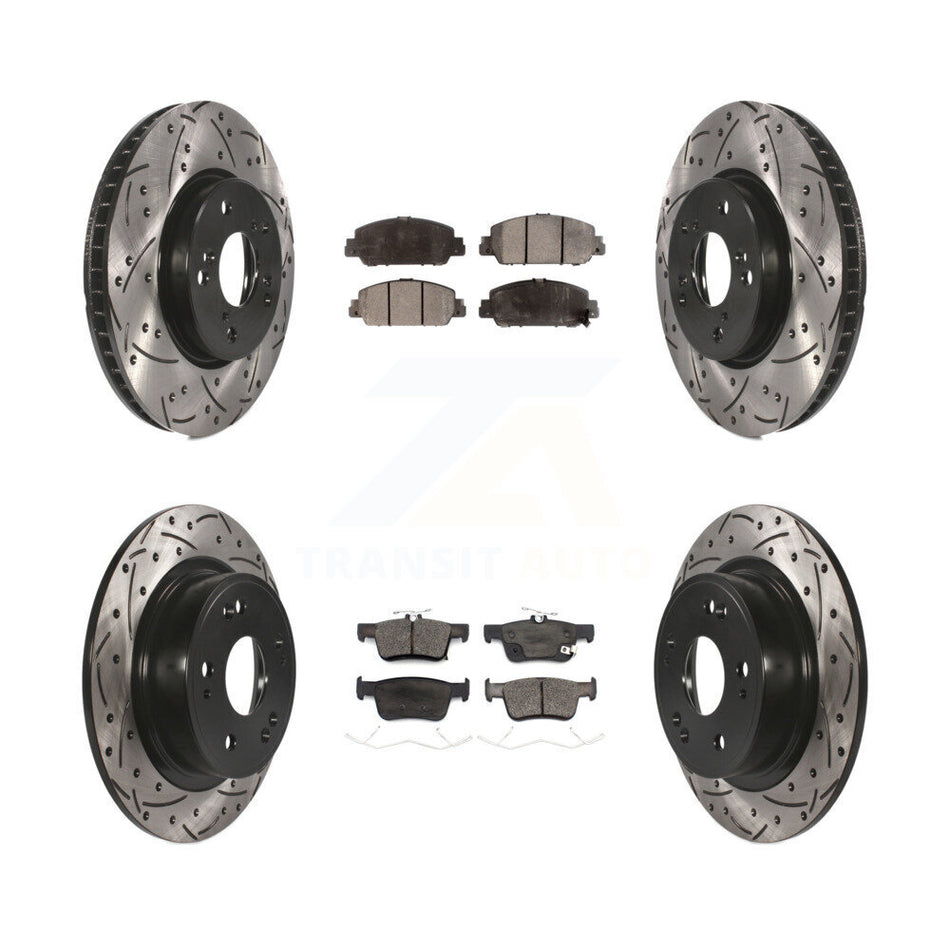 Front Rear Coated Drilled Slotted Disc Brake Rotors And Ceramic Pads Kit For Honda Accord KDT-100739