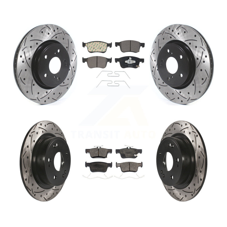 Front Rear Coated Drilled Slotted Disc Brake Rotors And Ceramic Pads Kit For Honda Accord KDT-100743