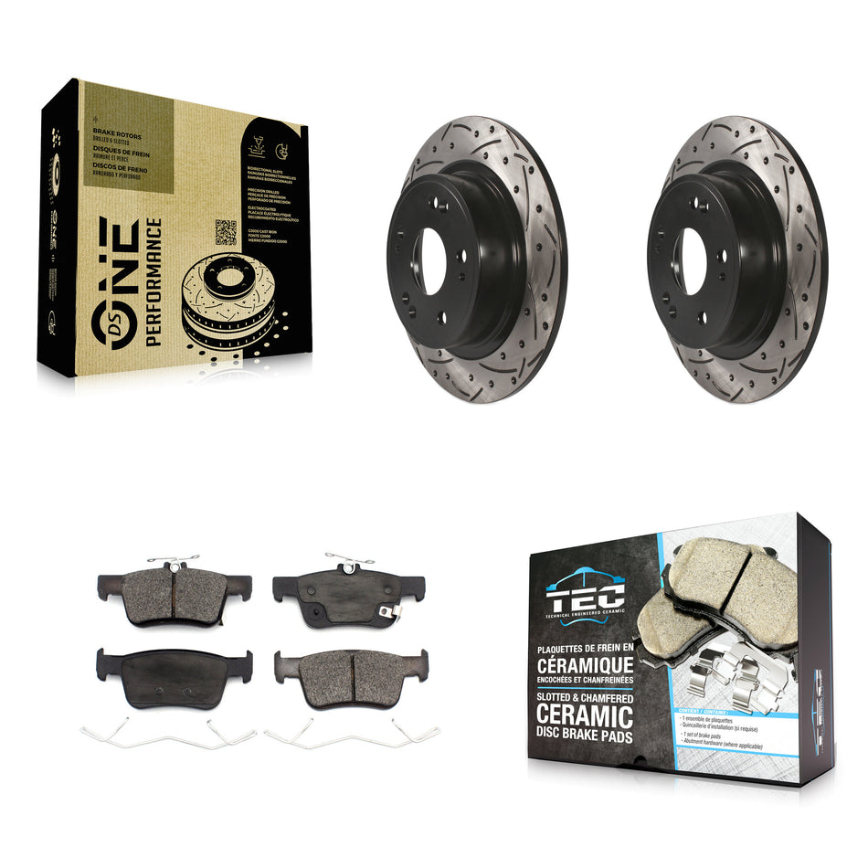 Rear Coated Drilled Slotted Disc Brake Rotors And Ceramic Pads Kit For 2018-2022 Honda Accord KDT-100746