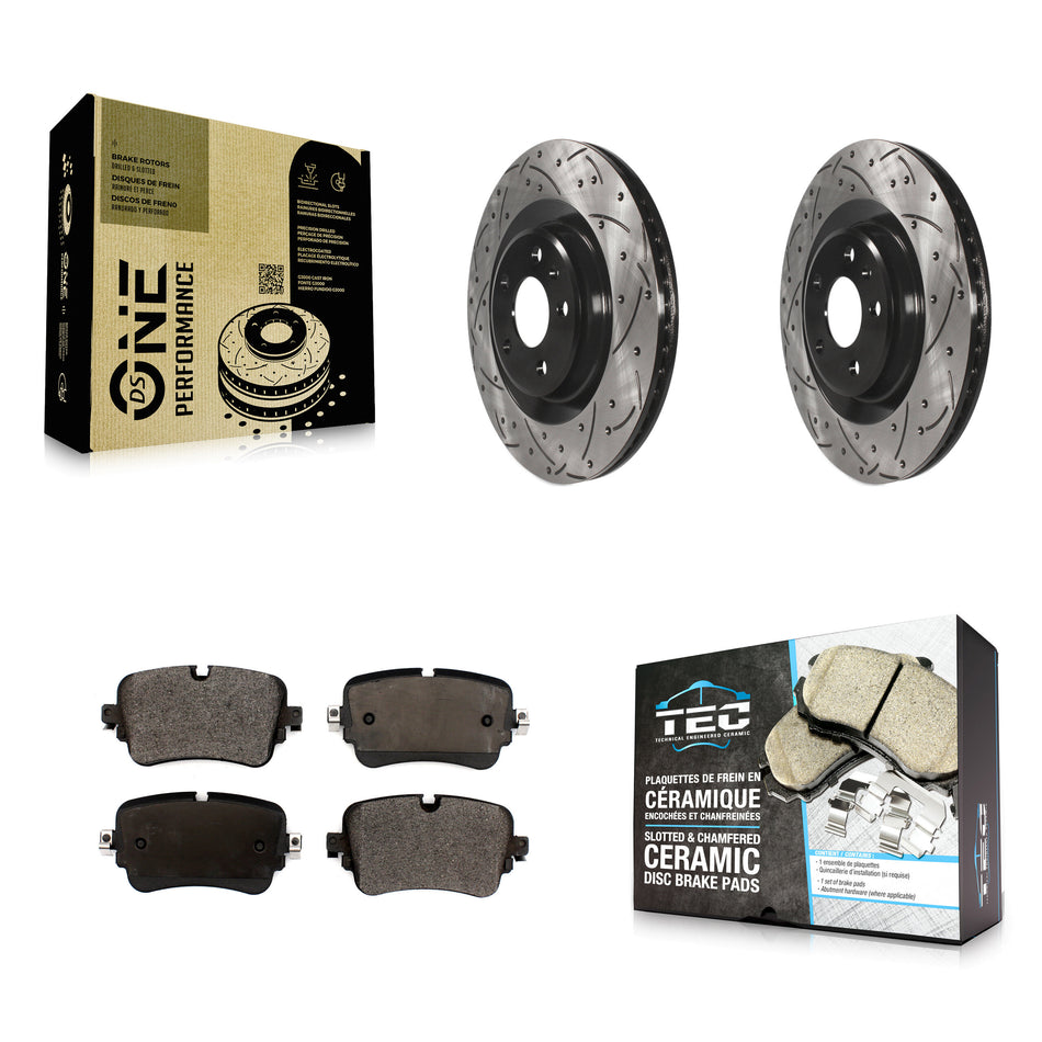 Rear Coated Drilled Slotted Disc Brake Rotors And Ceramic Pads Kit For 2017 Audi Q7 With 330mm Diameter Rotor KDT-100747