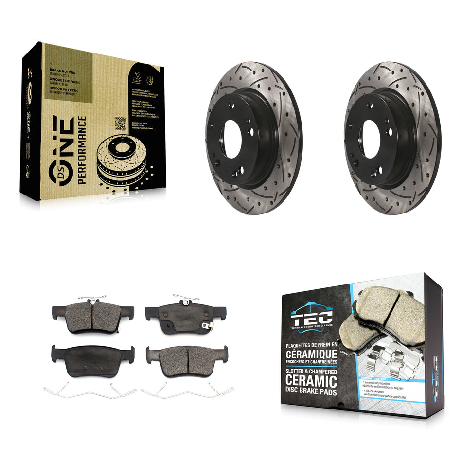 Rear Coated Drilled Slotted Disc Brake Rotors And Ceramic Pads Kit For Honda Insight Civic KDT-100748