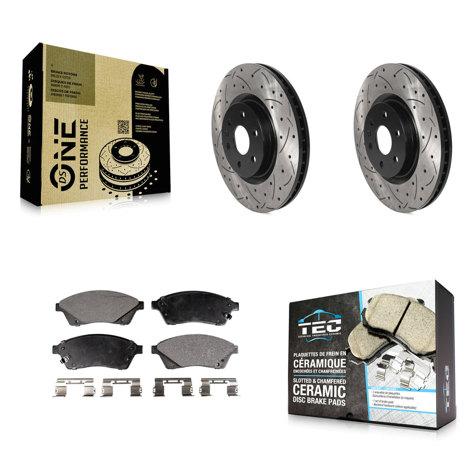 Front Coated Drilled Slotted Disc Brake Rotors And Ceramic Pads Kit For Cadillac SRX Saab 9-4X KDT-100756