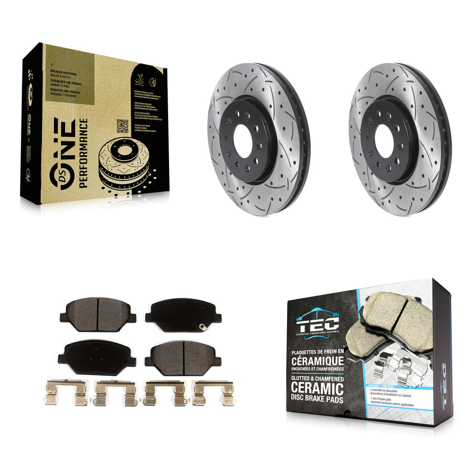 Front Coated Drilled Slotted Disc Brake Rotors And Ceramic Pads Kit For Chevrolet Equinox GMC Terrain Buick Envision LaCrosse Regal Sportback TourX KDT-100760