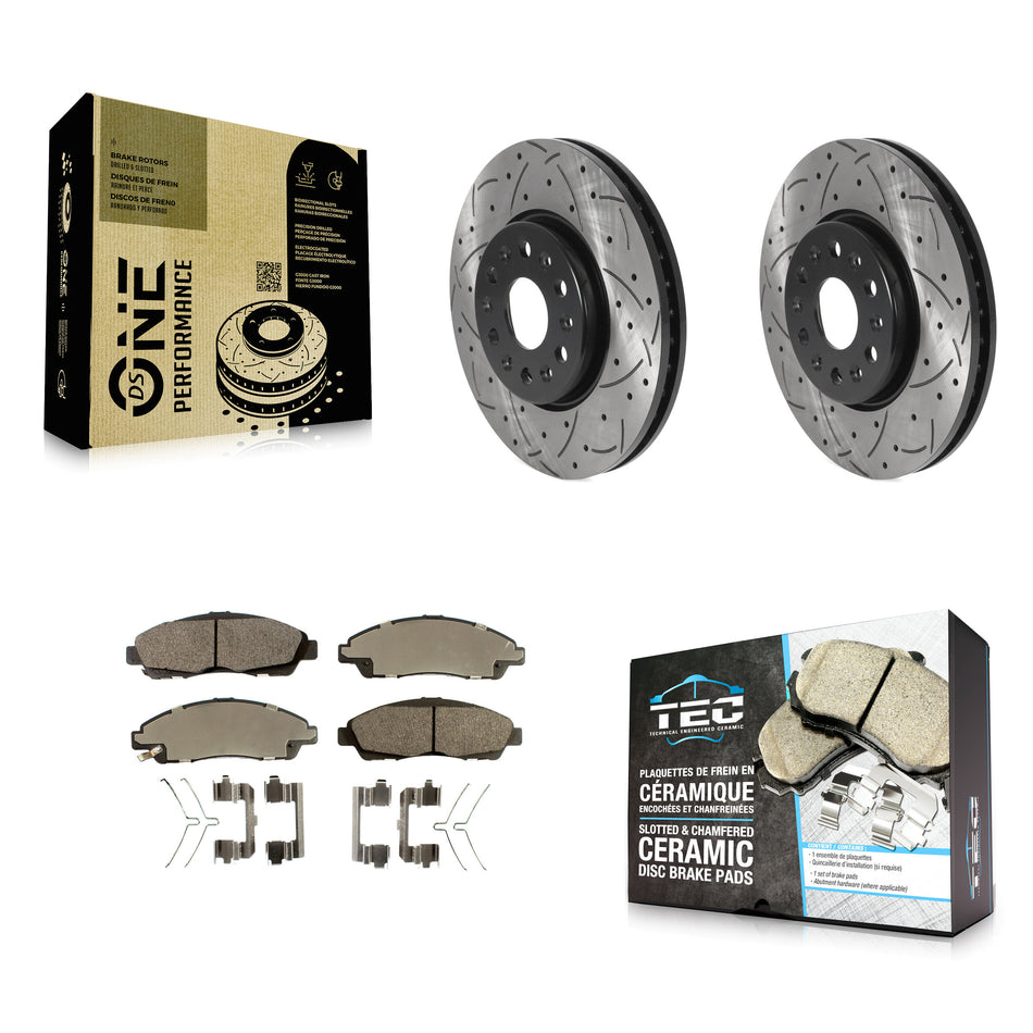Front Coated Drilled Slotted Disc Brake Rotors And Ceramic Pads Kit For Chevrolet Traverse GMC Acadia Buick Enclave Blazer KDT-100762