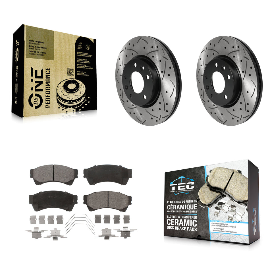 Front Coated Drilled Slotted Disc Brake Rotors And Ceramic Pads Kit For Ford Fusion Mazda 6 Lincoln MKZ Mercury Milan Zephyr KDT-100763