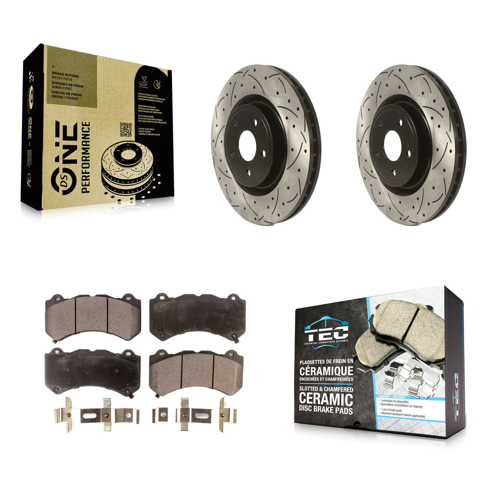 Front Coated Drilled Slotted Disc Brake Rotors And Ceramic Pads Kit For Jeep Grand Cherokee Dodge Durango KDT-100764