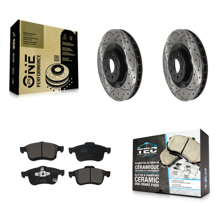 Front Coated Drilled Slotted Disc Brake Rotor And Ceramic Pad Kit For 2014-2020 Fiat 500L KDT-100765