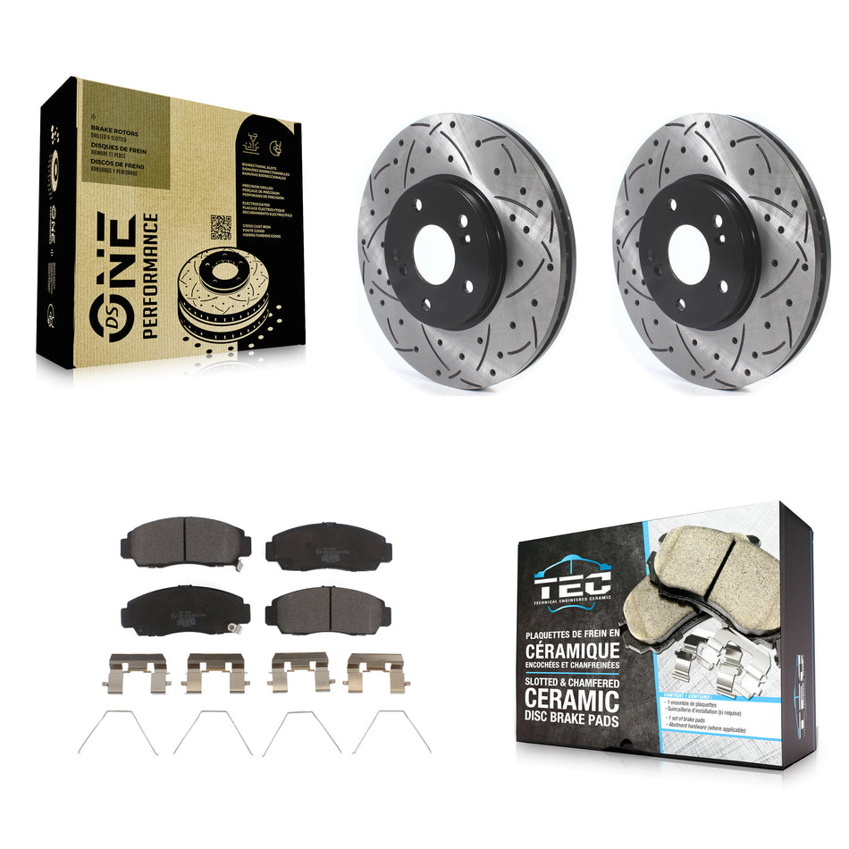 Front Coated Drilled Slotted Disc Brake Rotors And Ceramic Pads Kit For Honda Accord Acura TSX KDT-100766