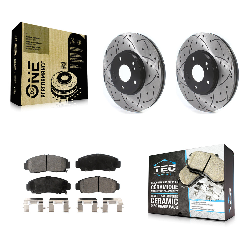 Front Coated Drilled Slotted Disc Brake Rotors And Ceramic Pads Kit For Honda Accord Acura TL TSX CL KDT-100767