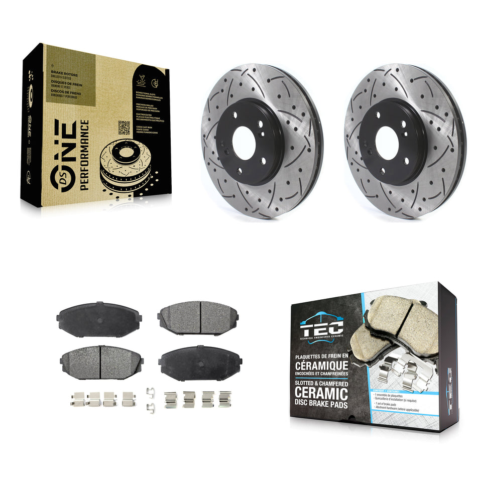 Front Coated Drilled Slotted Disc Brake Rotors And Ceramic Pads Kit For Honda Odyssey Acura MDX KDT-100768