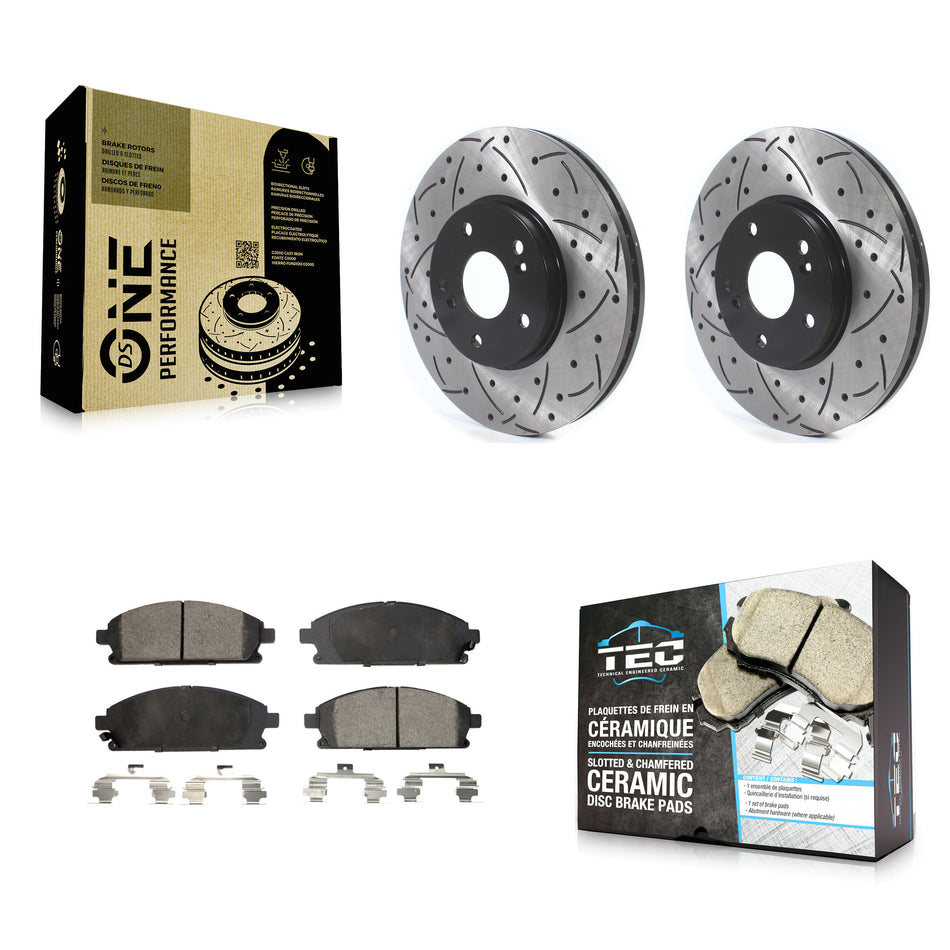 Front Coated Drilled Slotted Disc Brake Rotors And Ceramic Pads Kit For 2003-2006 Acura MDX KDT-100769