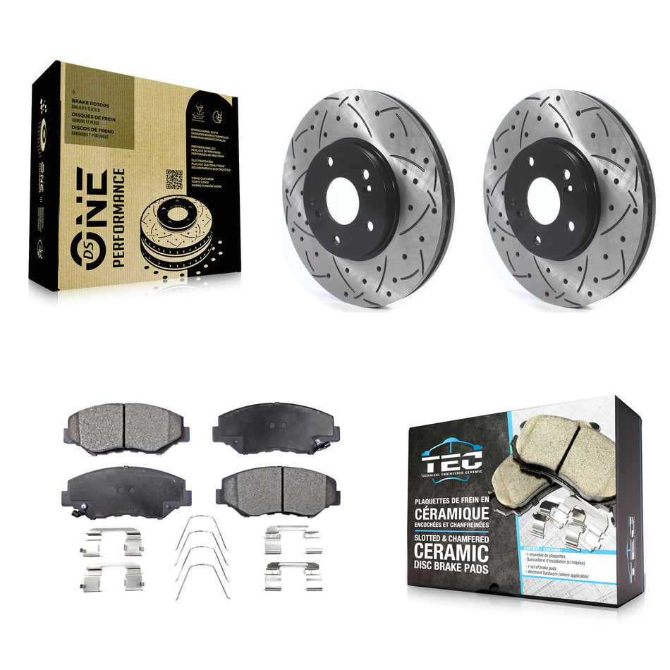 Front Coated Drilled Slotted Disc Brake Rotors And Ceramic Pads Kit For Honda Pilot Accord KDT-100770