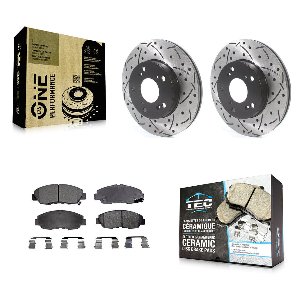 Front Coated Drilled Slotted Disc Brake Rotors And Ceramic Pads Kit For Honda Civic KDT-100771