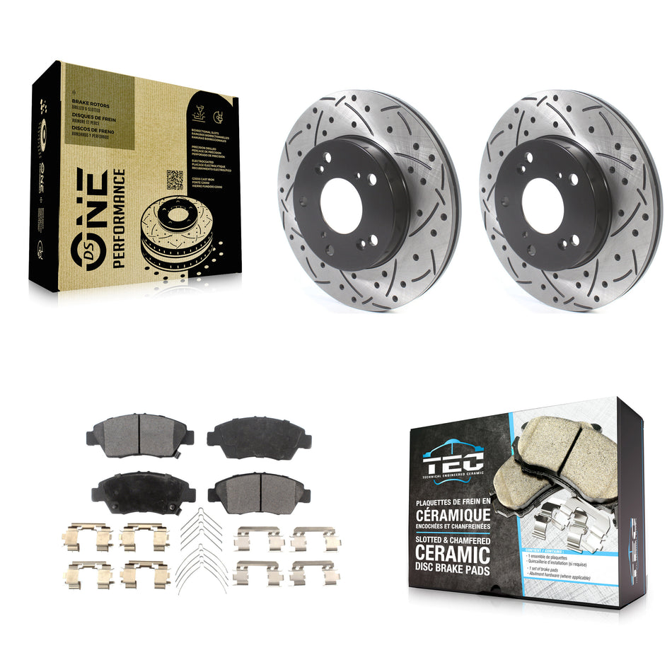 Front Coated Drilled Slotted Disc Brake Rotors And Ceramic Pads Kit For Honda Civic Acura RSX CR-Z KDT-100772
