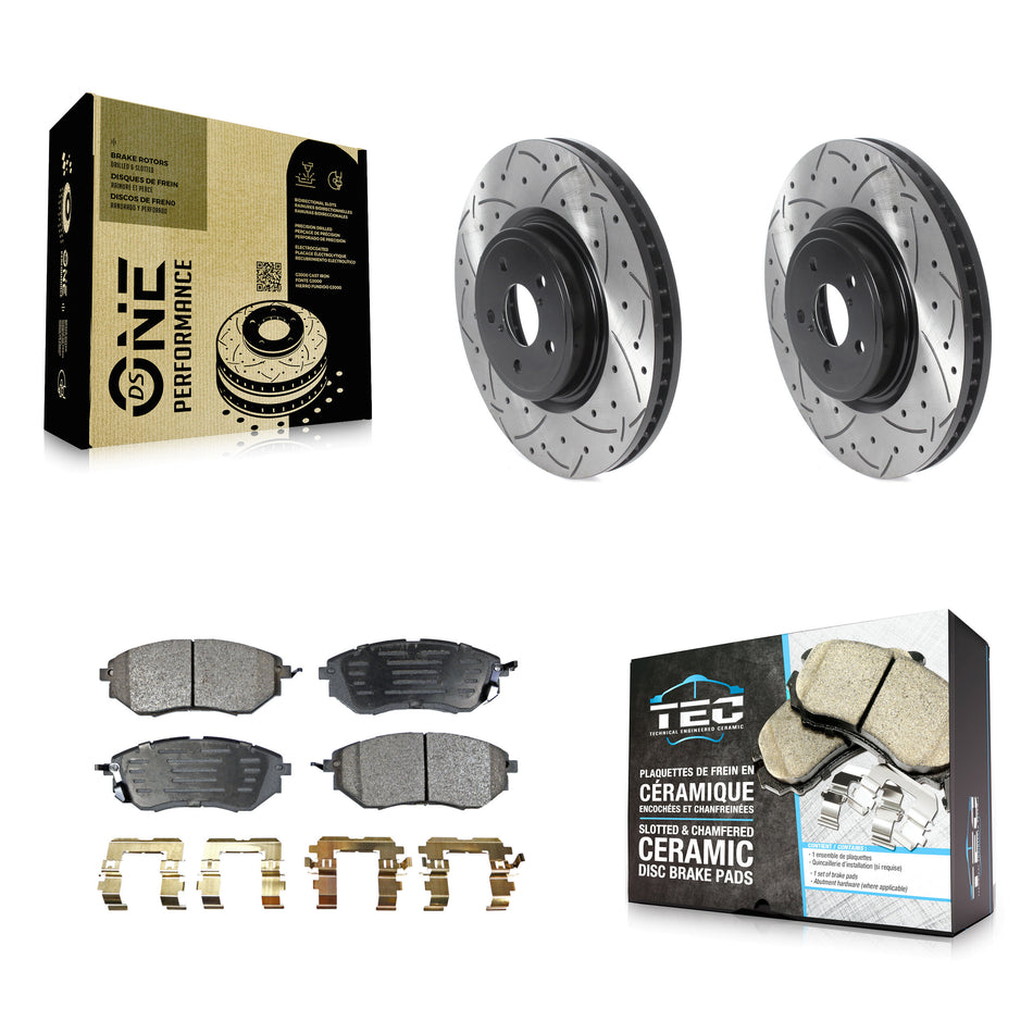 Front Coated Drilled Slotted Disc Brake Rotors And Ceramic Pads Kit For Subaru Forester Outback Legacy KDT-100777