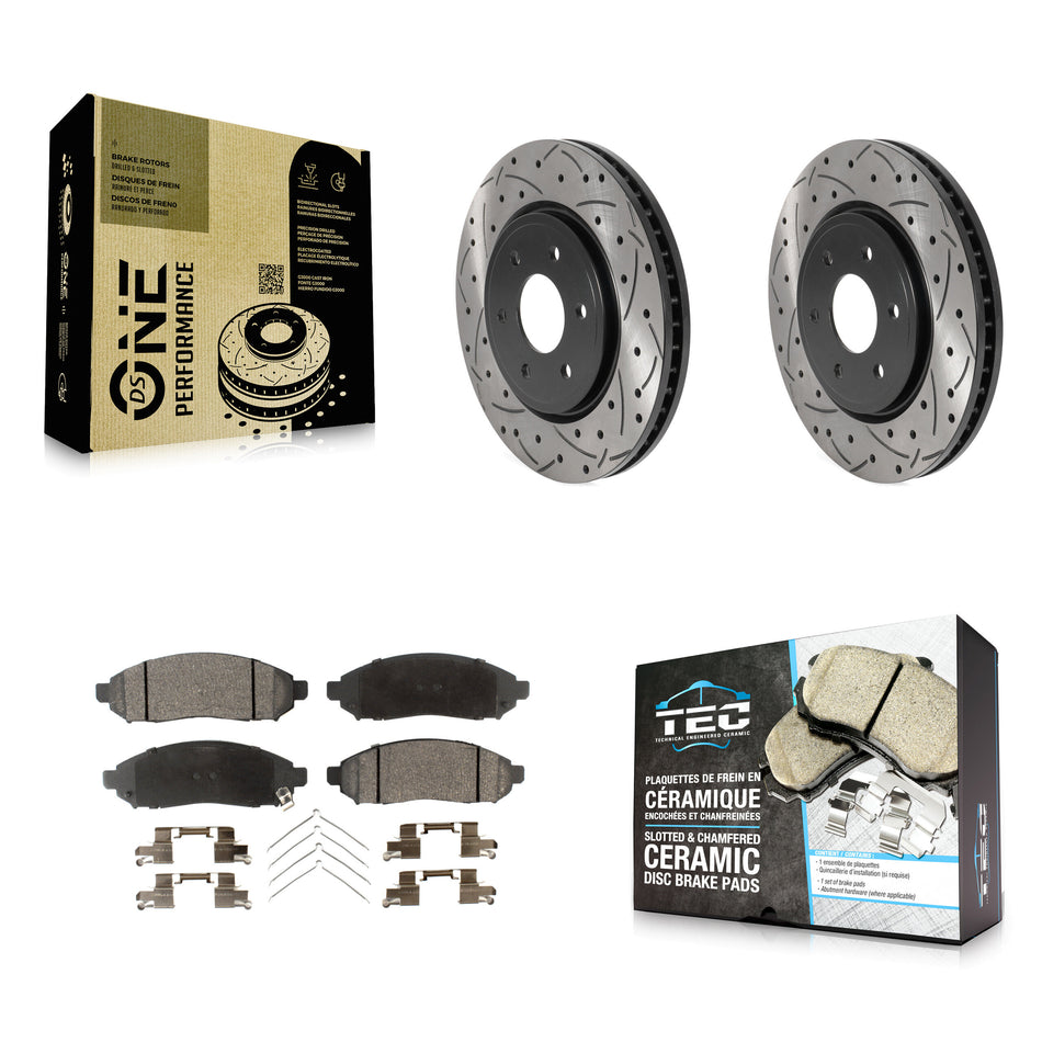 Front Coated Drilled Slotted Disc Brake Rotors And Ceramic Pads Kit For Nissan Frontier Pathfinder Xterra Suzuki Equator KDT-100779