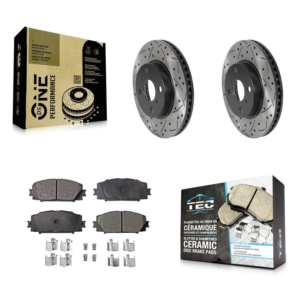 Front Coated Drilled Slotted Disc Brake Rotors And Ceramic Pads Kit For Toyota Yaris Prius C Scion iQ KDT-100780