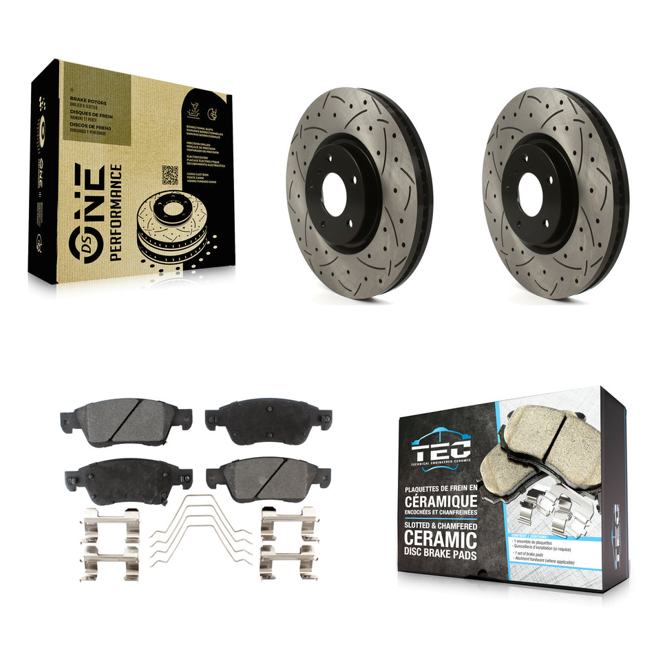 Front Coated Drilled Slotted Disc Brake Rotors And Ceramic Pads Kit For INFINITI G37 G35 Q60 KDT-100782