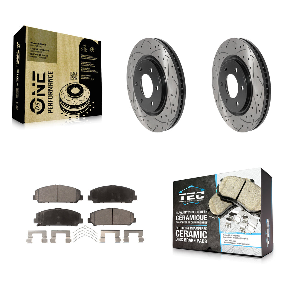 Front Coated Drilled Slotted Disc Brake Rotors And Ceramic Pads Kit For Nissan TITAN Armada INFINITI QX80 QX56 KDT-100783