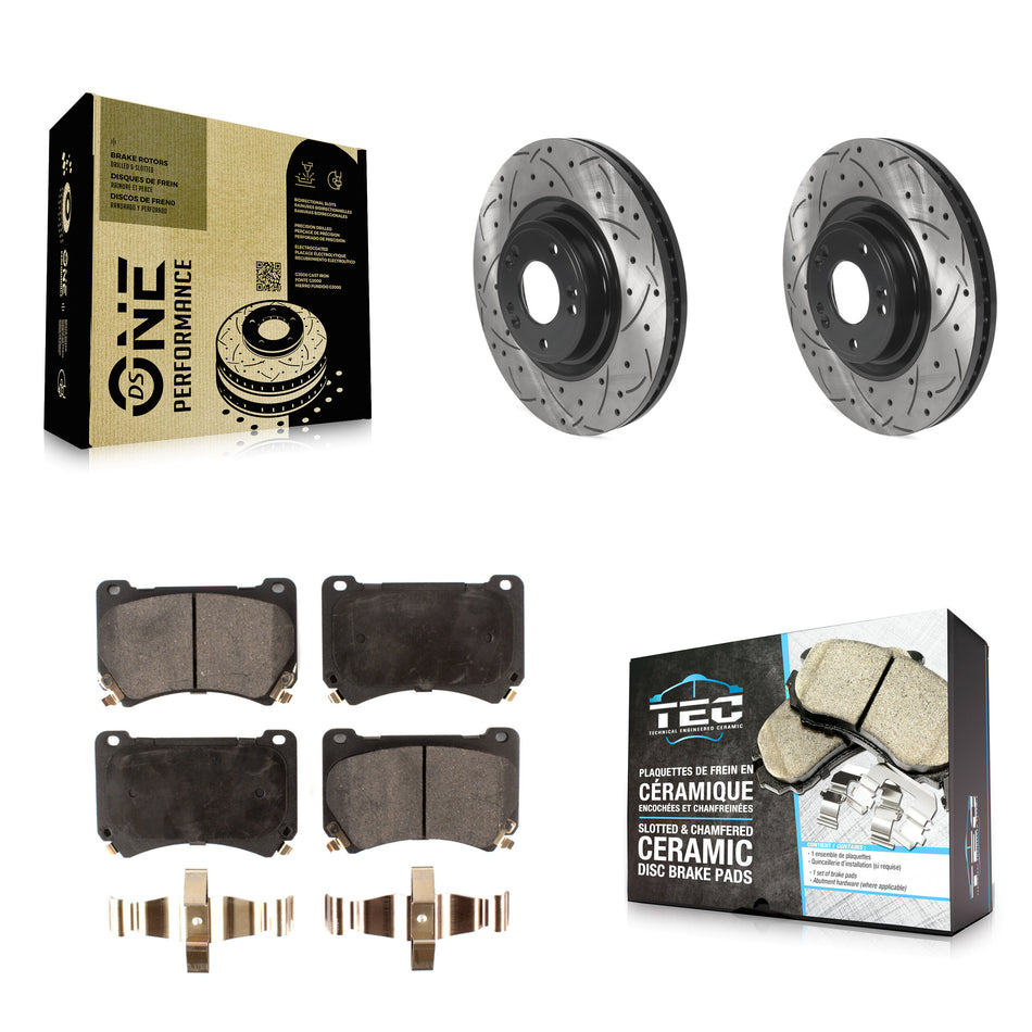 Front Coated Drilled Slotted Disc Brake Rotors And Ceramic Pads Kit For Hyundai Genesis KDT-100785