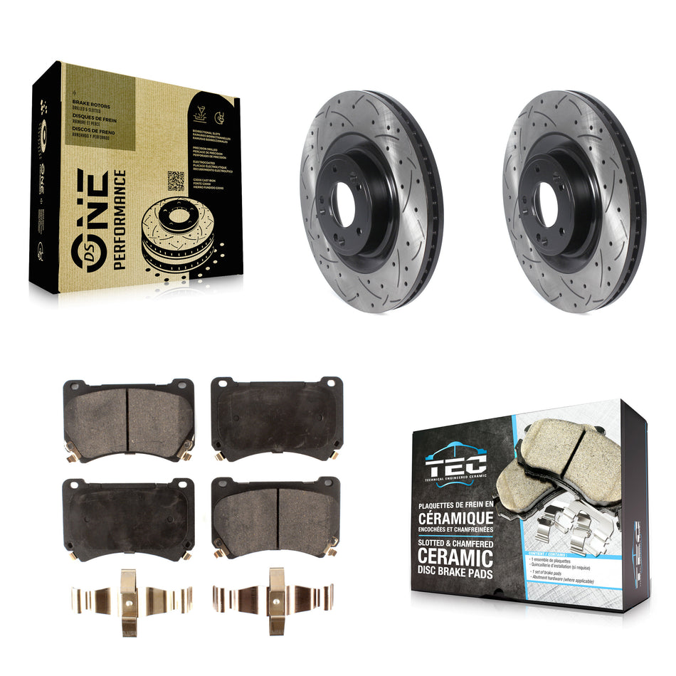 Front Coated Drilled Slotted Disc Brake Rotors And Ceramic Pads Kit For Hyundai Genesis Equus KDT-100790
