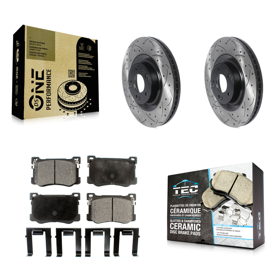 Front Coated Drilled Slotted Disc Brake Rotors And Ceramic Pads Kit For Hyundai Genesis G80 Kia K900 3.8L KDT-100791