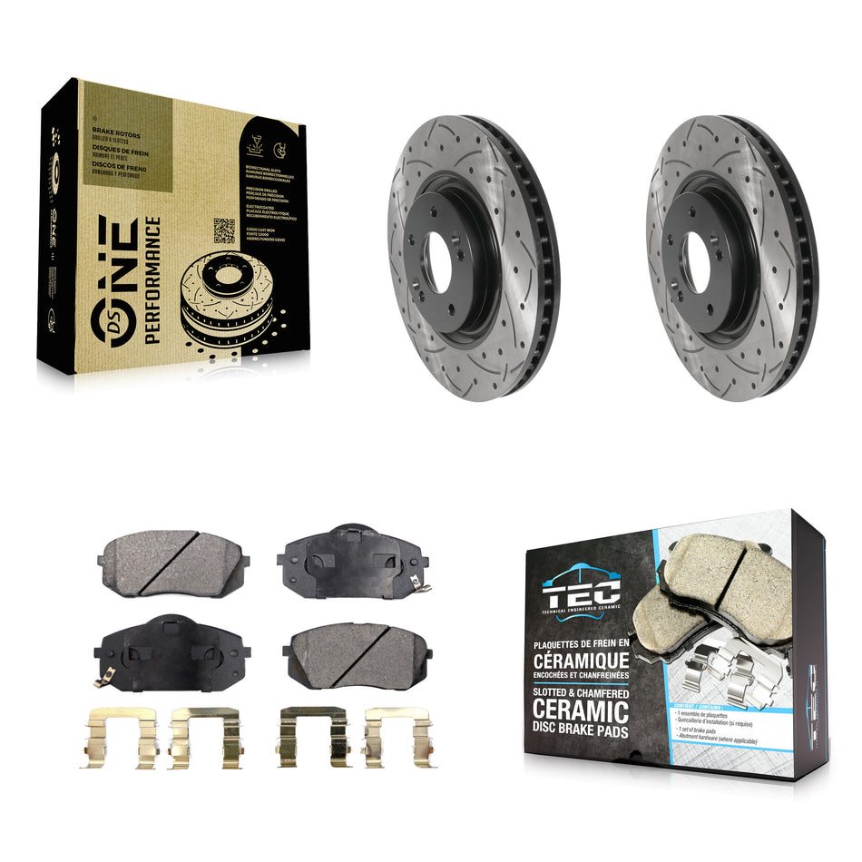 Front Coated Drilled Slotted Disc Brake Rotors And Ceramic Pads Kit For Hyundai Tucson Sonata Kia Cadenza KDT-100792