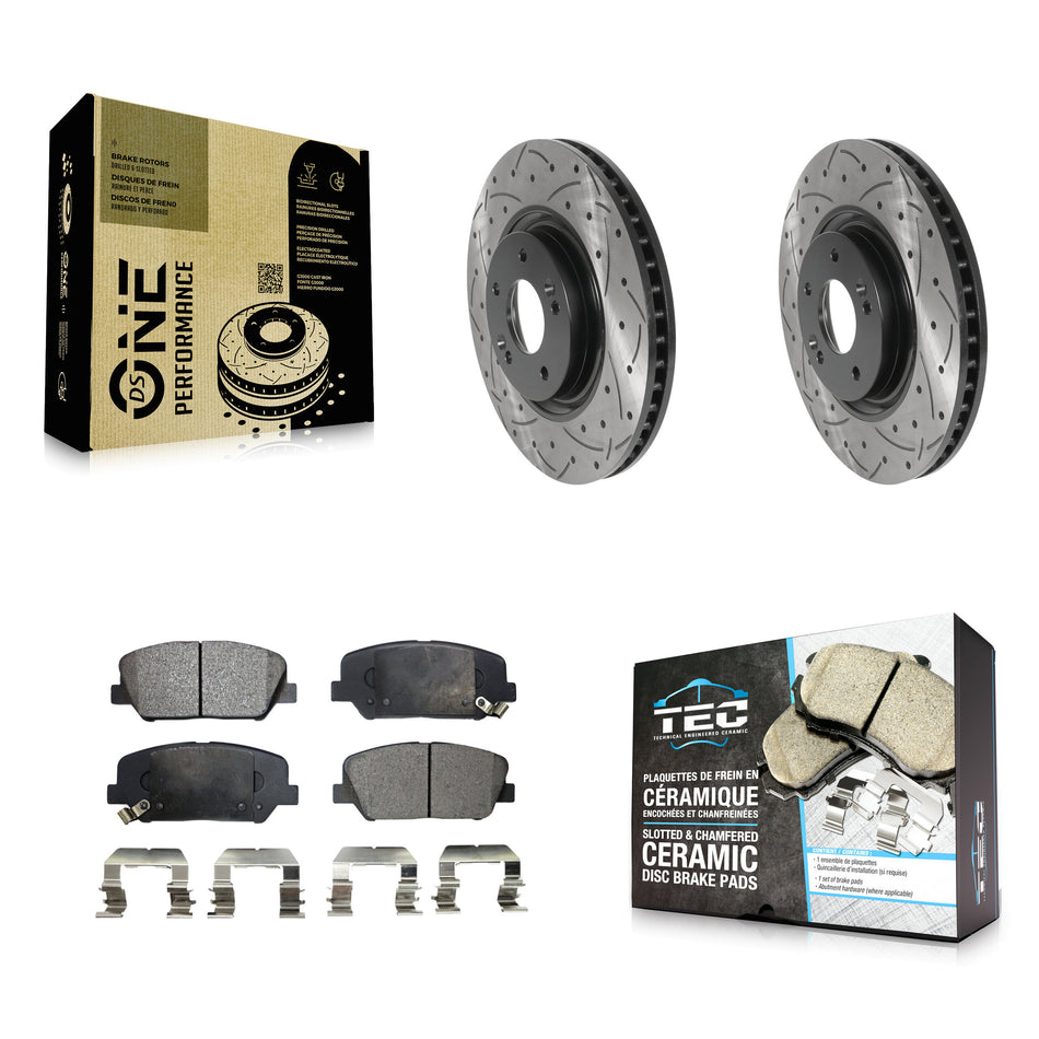 Front Coated Drilled Slotted Disc Brake Rotors And Ceramic Pads Kit For 2011-2015 Kia Optima 2.0L KDT-100793