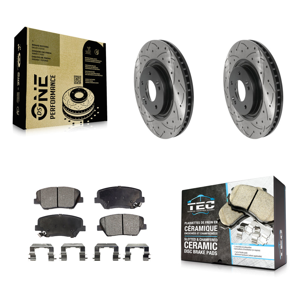 Front Coated Drilled Slotted Disc Brake Rotors And Ceramic Pads Kit For 2012-2017 Hyundai Azera KDT-100794