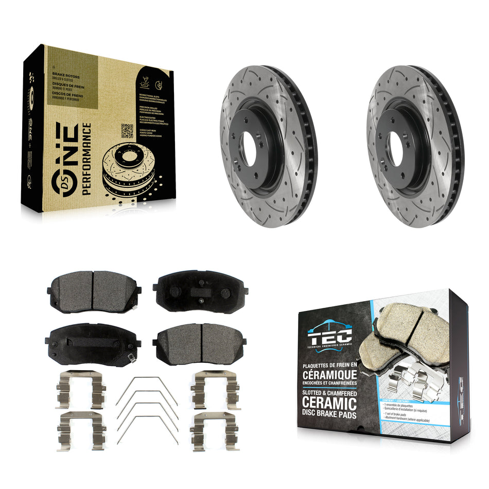 Front Coated Drilled Slotted Disc Brake Rotors And Ceramic Pads Kit For Hyundai Sonata Kia Optima KDT-100796