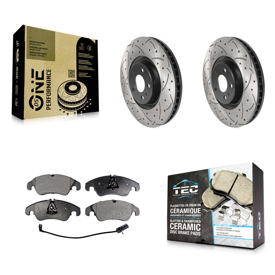 Front Coated Drilled Slotted Disc Brake Rotors And Ceramic Pads Kit For Audi A6 KDT-100797