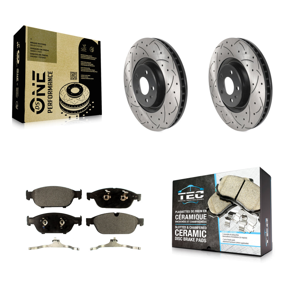 Front Coated Drilled Slotted Disc Brake Rotor & Ceramic Pad Kit For Audi A6 Quattro A7 A8 KDT-100798