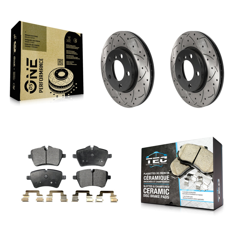 Front Coated Drilled Slotted Disc Brake Rotors And Ceramic Pads Kit For Mini Cooper Countryman Paceman KDT-100800