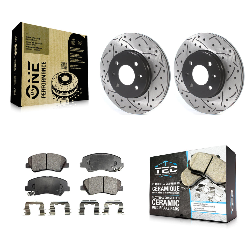 Front Coated Drilled Slotted Disc Brake Rotors And Ceramic Pads Kit For Hyundai Accent Kia Rio KDT-100801